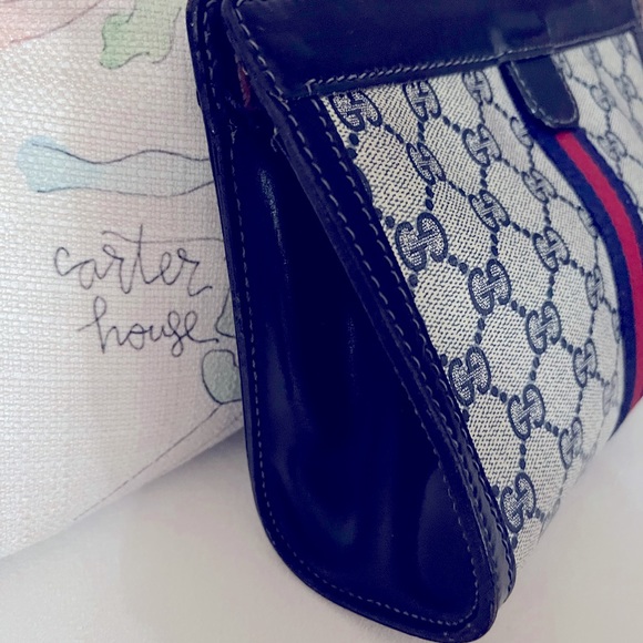 GUCCI Clutch Navy & Red Webbing - Picture 3 of 10